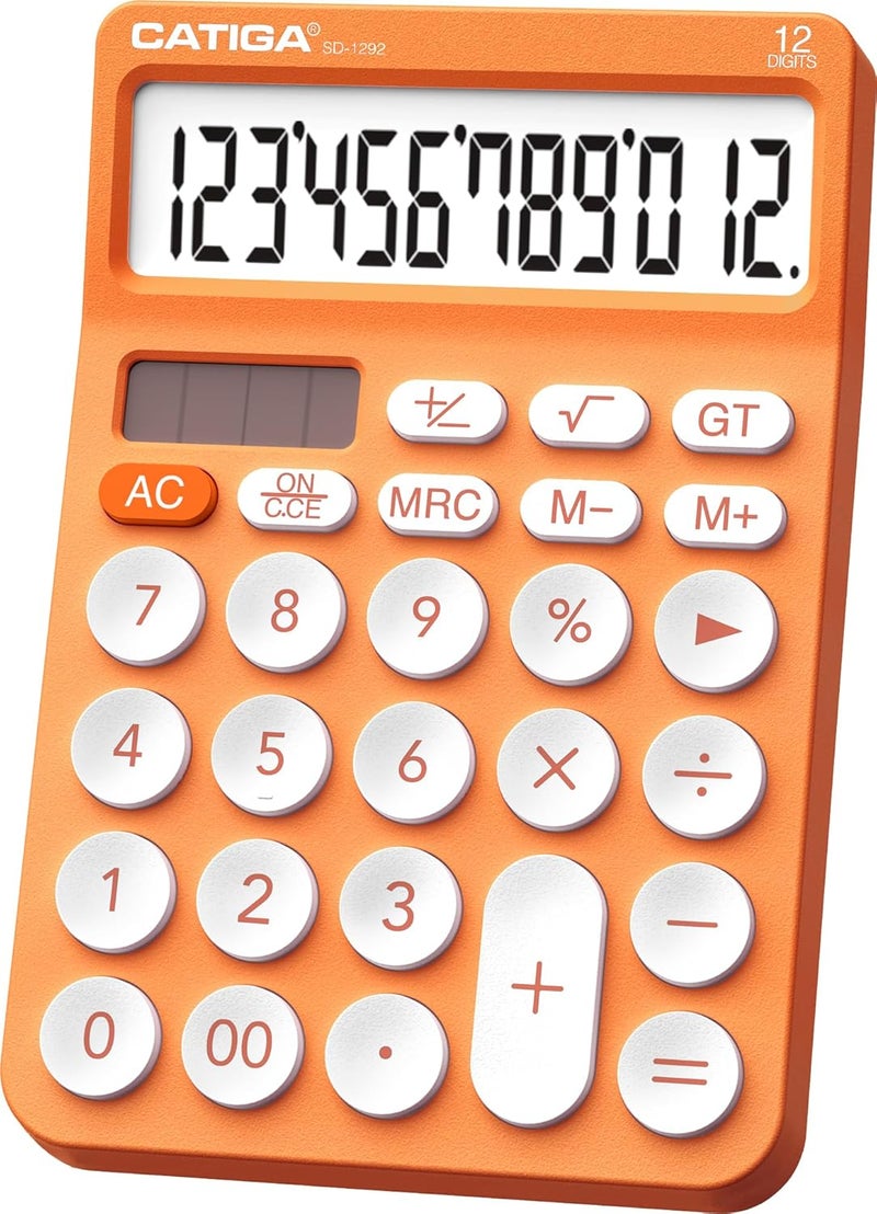 CATIGA 12 Digit Desktop Calculator Basic Desk Calculator with Large LCD Display, Big Buttons, 4 Function, Solar and Battery Dual Power, for Office, School, Home, SD-1292 Orange - Image 1
